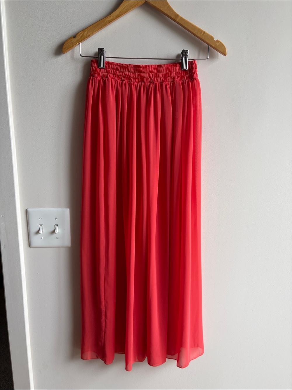 Coral Sheer Chiffon Elastic-Waist Maxi Skirt